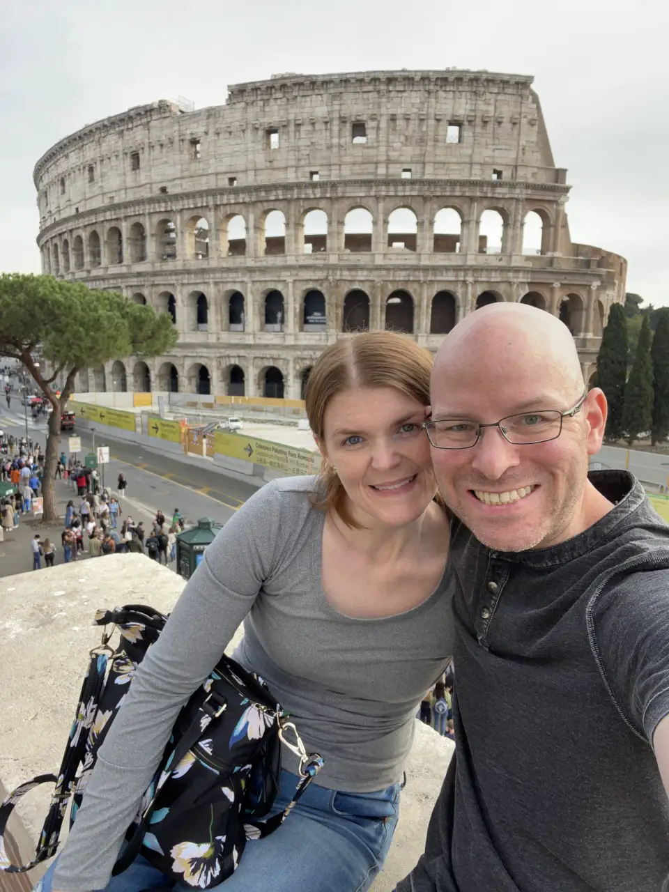 Minnie and her husband Jesse in front of the Rome Colosseum