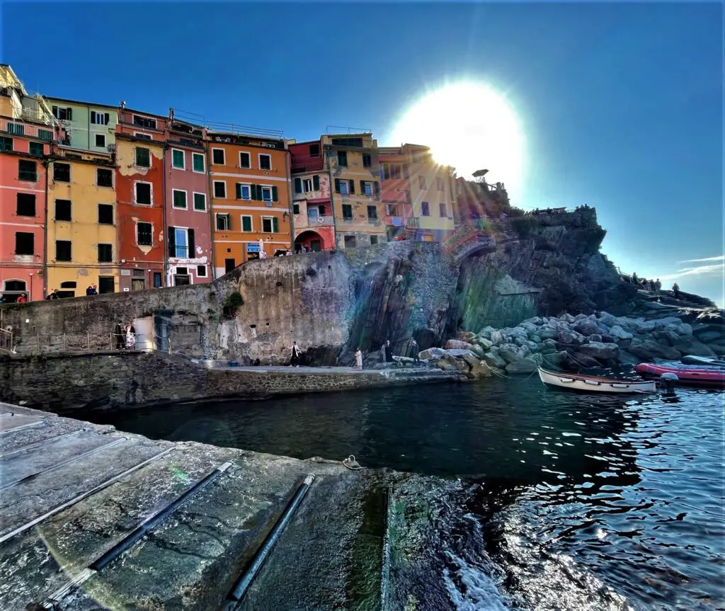 Colorful buildings in Riomaggiore with water view
